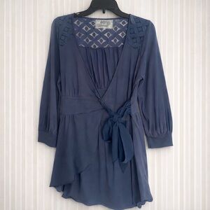 Anthropologie Deletta Navy Lace Wrap Top Size Medium
